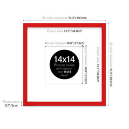 "14X14"" Red Picture Frame - 14X14"" Square Frame With 11X11"" Mount For 14X14""/11X11"" Pictures Luxurious Style Photo Display, 1 Pack" - thumbnail 2