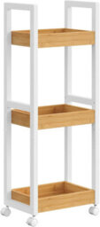 Songmics Small Shelving Unit Cart, 3 Tier Shelf, Storage Organizer, Narrow Rack, Caddy, Space-Saving, White And Natural - thumbnail 6