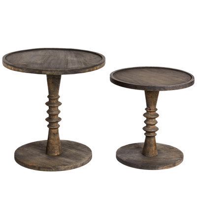 Beliani Set Of 2 Side Tables Thalia Mango Wood Dark Brown - image 1