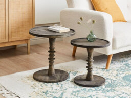 Beliani Set Of 2 Side Tables Thalia Mango Wood Dark Brown - thumbnail 2