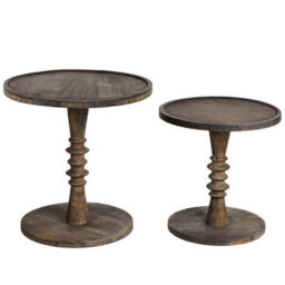 Beliani Set Of 2 Side Tables Thalia Mango Wood Dark Brown - thumbnail 1