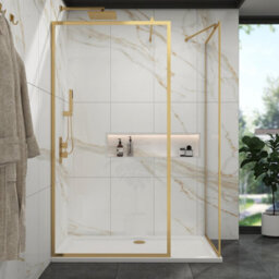 Royal Bathrooms Luxor Walk In Wet Room Shower Enclosure With 1600 X 700mm Stone Tray & Brushed Brass Frame 8mm Easy Clean Glass - thumbnail 3
