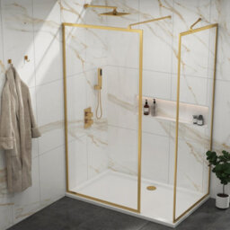 Royal Bathrooms Luxor Walk In Wet Room Shower Enclosure With 1600 X 700mm Stone Tray & Brushed Brass Frame 8mm Easy Clean Glass - thumbnail 4