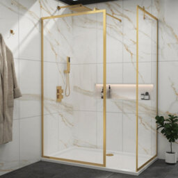 Royal Bathrooms Luxor Walk In Wet Room Shower Enclosure With 1600 X 700mm Stone Tray & Brushed Brass Frame 8mm Easy Clean Glass - thumbnail 1