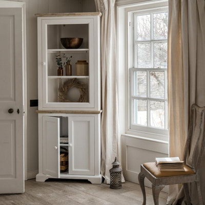 Statement Furniture Florence Corner Display Cabinet, Glass Door White Dresser - image 1