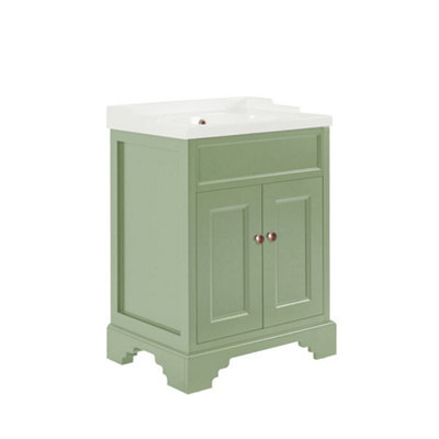 Homestylestore Pastel Green 630mm Bathroom Vanity Unit And Round Aged Bronze Handles - image 1
