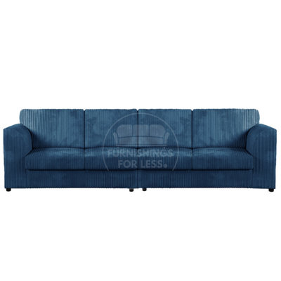 Furnishings For Less UK Luxor Long Fabric Jumbo Cord 4 Seater Sofa - Full Back Marine Blue