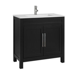 Homestylestore 810mm Black Grey Floorstanding Bathroom Vanity Unit And Chrome T Bar Handles - thumbnail 1