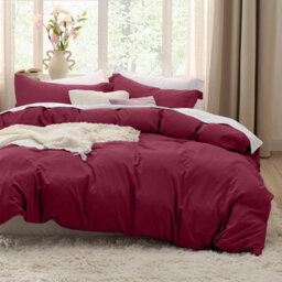 Bedlooms Burgundy Cotton Duvet Cover Set, Breathable & Anti-Allergic Bedding Set, Super King 260X220Cm - thumbnail 6
