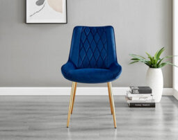 Furniturebox Carson 4 Seater White Marble Effect Rectangular Scratch Resistant Dining Table With 4 Navy Pesaro Velvet Black Leg Chairs - thumbnail 6