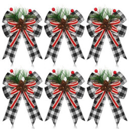 Amorly 6 Pcs Christmas Burlap Bows Black White Buffalo Plaid 5 X 6 Inch, Farmhouse Ribbon For Tree Wreath Garland, Checkered Plaid Bow - thumbnail 1