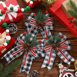 Amorly 6 Pcs Christmas Burlap Bows Black White Buffalo Plaid 5 X 6 Inch, Farmhouse Ribbon For Tree Wreath Garland, Checkered Plaid Bow - thumbnail 3