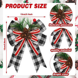 Amorly 6 Pcs Christmas Burlap Bows Black White Buffalo Plaid 5 X 6 Inch, Farmhouse Ribbon For Tree Wreath Garland, Checkered Plaid Bow - thumbnail 2