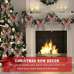 Amorly 6 Pcs Christmas Burlap Bows Black White Buffalo Plaid 5 X 6 Inch, Farmhouse Ribbon For Tree Wreath Garland, Checkered Plaid Bow - thumbnail 4