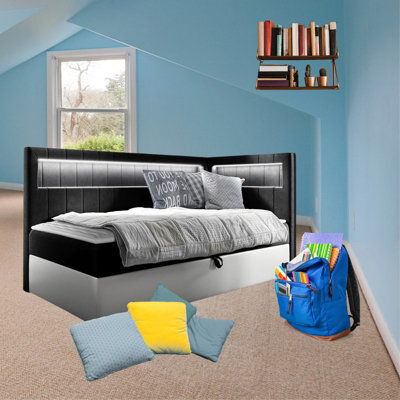 Junior Gold 3 Childrens Bed With Storage 80X200 Cm White Black Right Corner - image 1