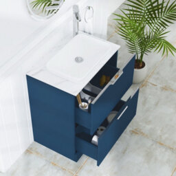 Royal Bathrooms Evora 700mm Midnight Blue Fluted Floor Standing Countertop Vanity Unit 2 Drawer With Qubix Basin - thumbnail 3