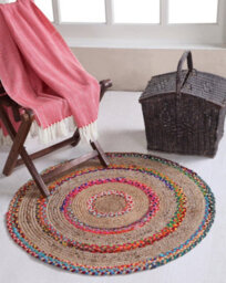 Second Nature Online Fiesta Round Rug Jute Hand Woven With Recycled Fabric / 60 Cm Diameter - thumbnail 1