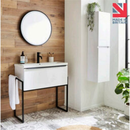Clifton Bathroom 600mm Wall Mounted Drawer Unit, Ceramic Basin & Frame  Sonoma Oak - (Central) - Brassware Not Included - thumbnail 2