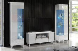 Furneo High Gloss & Matt White Living Room Set Tv Stand Display Cabinets Azzurro 8/12 Blue Led Lights - thumbnail 1