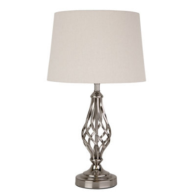 Lighting Supermarket Queenswood Barley Twist Table Lamp With Ivory Linen Shade - Silver Chrome - image 1