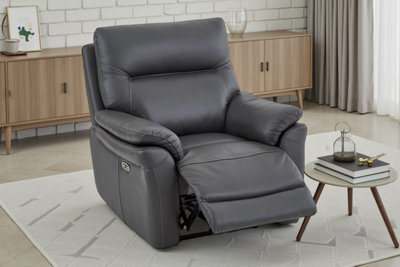 Dark Grey Leather Electric 1 Seater Recliner Chair - image 1