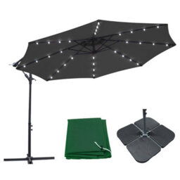 Sundaze 3M Black Cantilever Banana Parasol Umbrella With Lights, Base Weights And Rain Cover - thumbnail 1