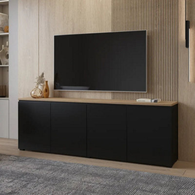 Arte Modo 200Cm Sideboard Cabinet - Black & Oak Mauvella, Generous Storage With Soft Modern Contrast - image 1
