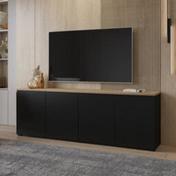 Arte Modo 200Cm Sideboard Cabinet - Black & Oak Mauvella, Generous Storage With Soft Modern Contrast - thumbnail 1