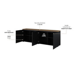 Arte Modo 200Cm Sideboard Cabinet - Black & Oak Mauvella, Generous Storage With Soft Modern Contrast - thumbnail 4