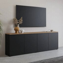 Arte Modo 200Cm Sideboard Cabinet - Black & Oak Mauvella, Generous Storage With Soft Modern Contrast - thumbnail 6