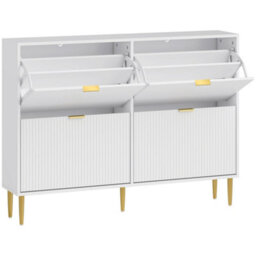 Wyld Haus Rokake 4-Drawer White Shoe Cabinet - Ribbed Fronts, Gold Accents, Slim Profile - thumbnail 2