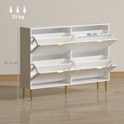 Wyld Haus Rokake 4-Drawer White Shoe Cabinet - Ribbed Fronts, Gold Accents, Slim Profile - thumbnail 4