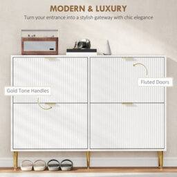 Wyld Haus Rokake 4-Drawer White Shoe Cabinet - Ribbed Fronts, Gold Accents, Slim Profile - thumbnail 5