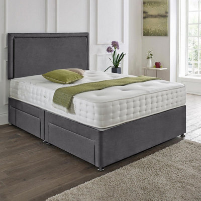 Dining Tables Seoul Matching Headboard Divan Set, 2 Drawer On Same Side With Sprung 1500 Comfort Mattress - Plush Steel - Double - image 1