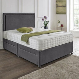 Dining Tables Seoul Matching Headboard Divan Set, 2 Drawer On Same Side With Sprung 1500 Comfort Mattress - Plush Steel - Double - thumbnail 1