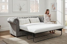 Chesterfield Handmade 3 Seater Sofa Bed Velluto Hessian Mink Fabric In Classic Style - thumbnail 2