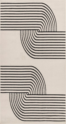 Livabliss Pisa-Modern Off-White Black Graphic Living Dining Bedroom Rug 80 X 220 Cm Easy Care, Non Shedding - image 1