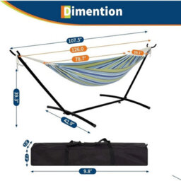 Garden Camping Hammock Premium Metal Frame Hang Bed Outdoor Travel - thumbnail 3