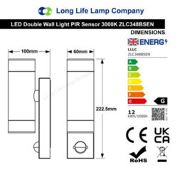 Long Life Lamps Company 12W Black Led Double Outdoor Wall With Pir Movement Sensor Stainless Steel Warm White Zlc348Bsen - thumbnail 2