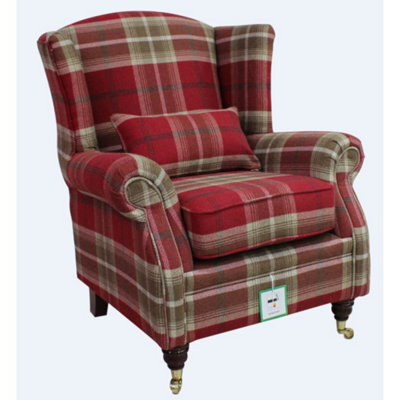 Wing Chair Original Fireside High Back Armchair P And S Balmoral Red Check Real Fabric - image 1