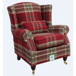 Wing Chair Original Fireside High Back Armchair P And S Balmoral Red Check Real Fabric