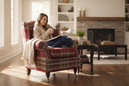 Wing Chair Original Fireside High Back Armchair P And S Balmoral Red Check Real Fabric - thumbnail 3