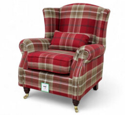 Wing Chair Original Fireside High Back Armchair P And S Balmoral Red Check Real Fabric - thumbnail 2