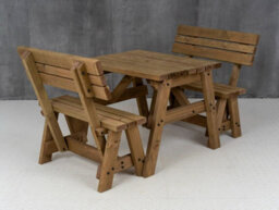 Arbor Garden Solutions Victoria Wooden Picnic Bench And Table Set, Outdoor Dining Set With Backrest (3Ft, Rustic Brown) - thumbnail 2