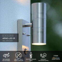 Lucide Arne Led Outdoor Up & Down Wall Light With Pir Sensor Satin Chrome - thumbnail 2