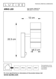 Lucide Arne Led Outdoor Up & Down Wall Light With Pir Sensor Satin Chrome - thumbnail 4
