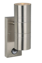 Lucide Arne Led Outdoor Up & Down Wall Light With Pir Sensor Satin Chrome