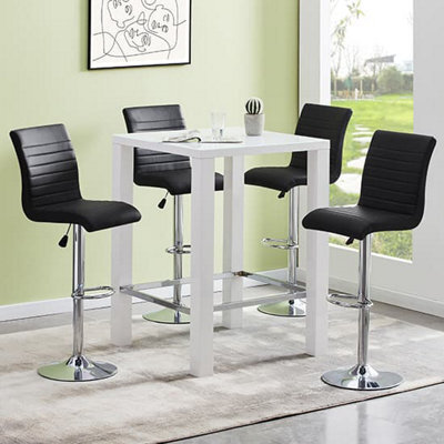 Furniture in Fashion Jam Square Glass White Gloss Bar Table 4 Ripple Black Stools - image 1