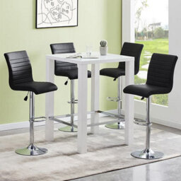 Furniture in Fashion Jam Square Glass White Gloss Bar Table 4 Ripple Black Stools - thumbnail 1