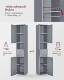 Songmics Bathroom Storage Cupboard, Narrow Cabinet, Bathroom Storage Organizer, With Drawer, Adjustable Shelves, Mystic Grey - thumbnail 4